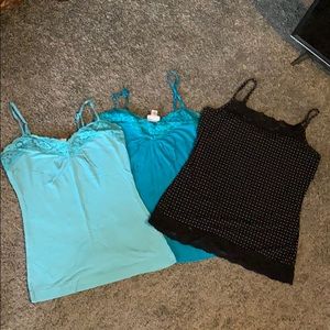 Lot of 3 lace trim cami tank tops